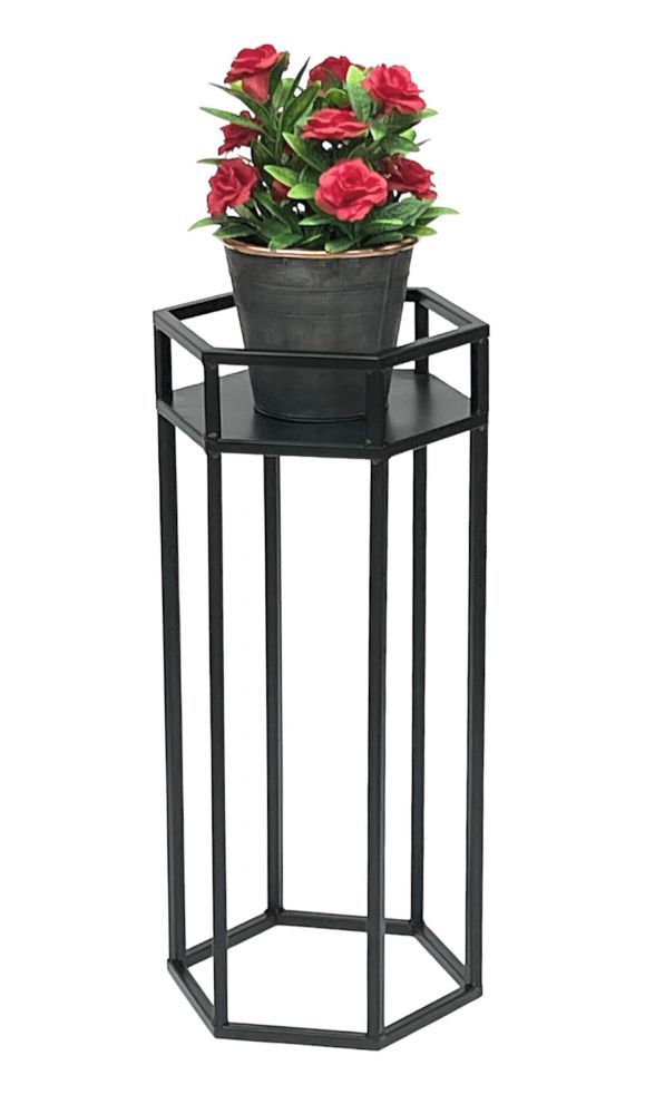 DanDiBo Blumenhocker Metall Schwarz 6eck 50 cm Blumenständer Blumensäule 96453 S Pflanzenhocker Modern Pflanzenständer