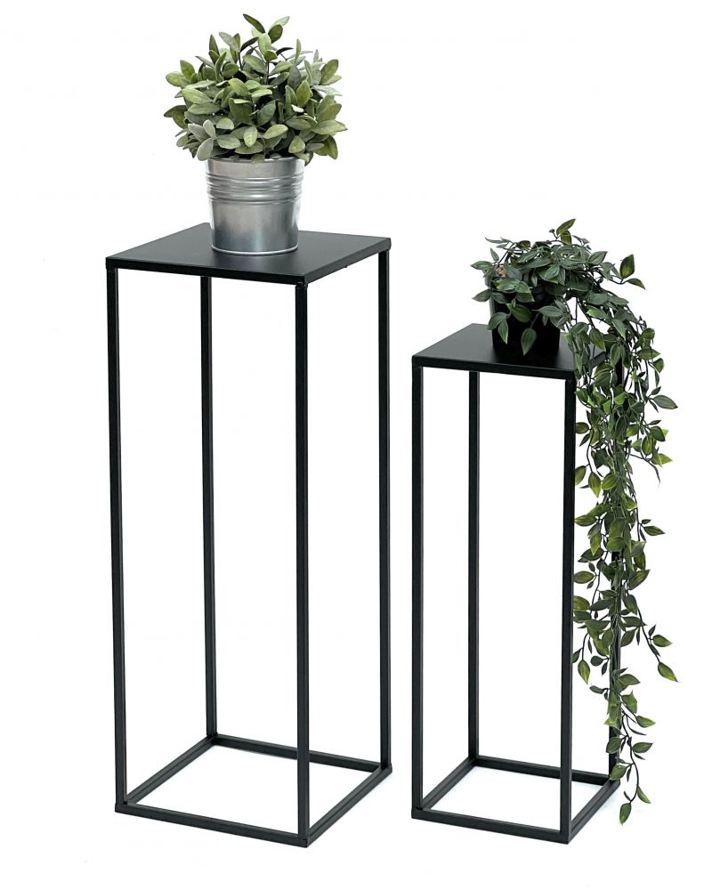 DanDiBo Blumenhocker Metall Schwarz Eckig Blumenständer Beistelltisch 96315 2er Set Blumensäule Modern Pflanzenständer Pflanzenhocker