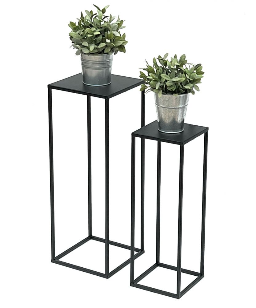 DanDiBo Blumenhocker Metall Schwarz Eckig Blumenständer Beistelltisch 96315 2er Set Blumensäule Modern Pflanzenständer Pflanzenhocker