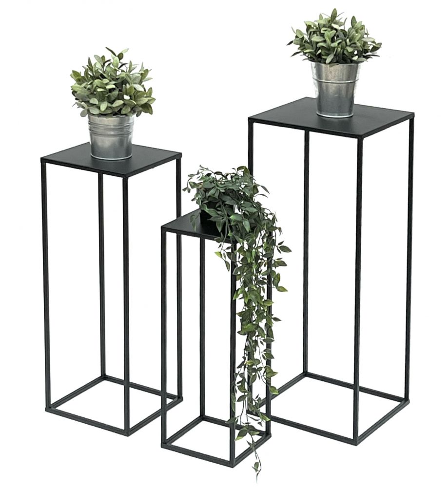 DanDiBo Flower Stool Metal Black Square Flower Stand Side Table 96315 Set of 3 Flower Column Modern Plant Stand Plant Stool