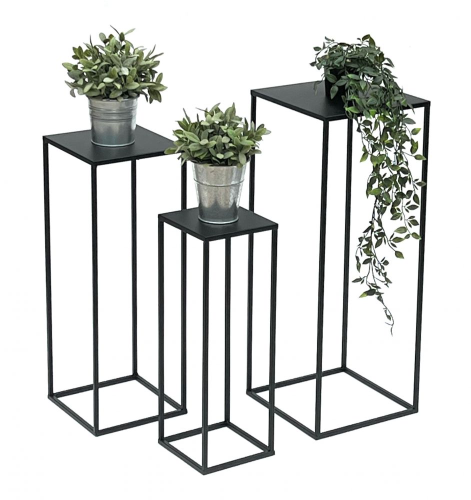 DanDiBo Flower Stool Metal Black Square Flower Stand Side Table 96315 Set of 3 Flower Column Modern Plant Stand Plant Stool