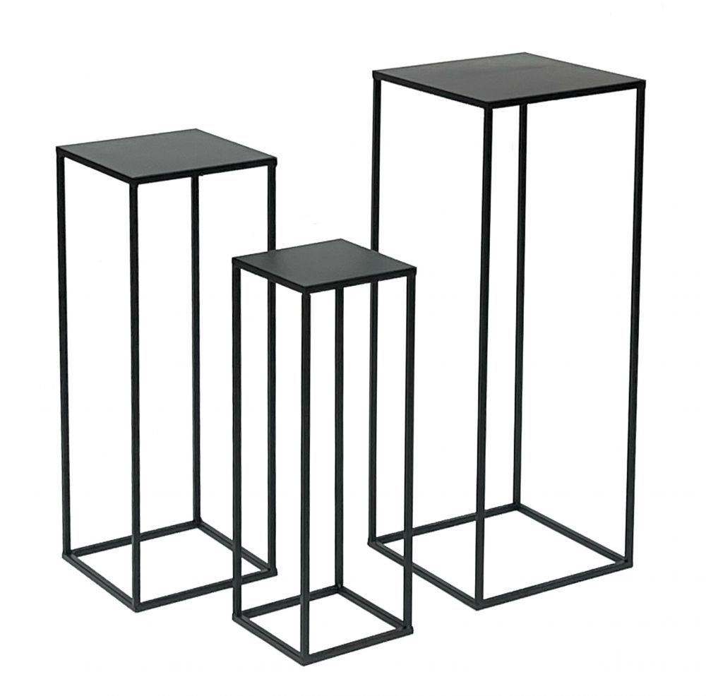 DanDiBo Flower Stool Metal Black Square Flower Stand Side Table 96315 Set of 3 Flower Column Modern Plant Stand Plant Stool