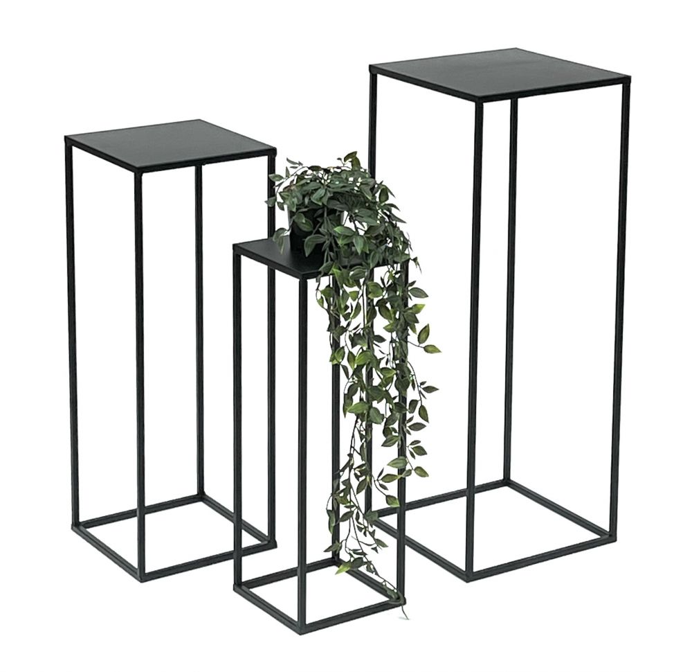 DanDiBo Flower Stool Metal Black Square Flower Stand Side Table 96315 Set of 3 Flower Column Modern Plant Stand Plant Stool