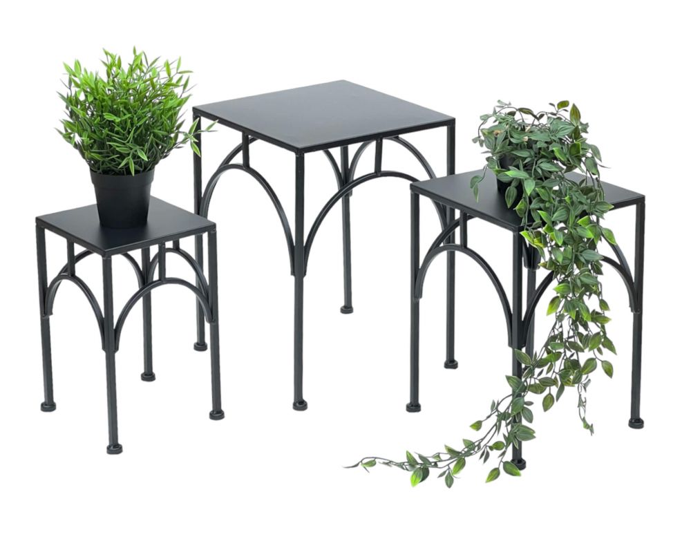 DanDiBo Blumenhocker Metall Schwarz Eckig Blumenständer Beistelltisch 96449 3er Set Pflanzenständer Blumensäule Modern