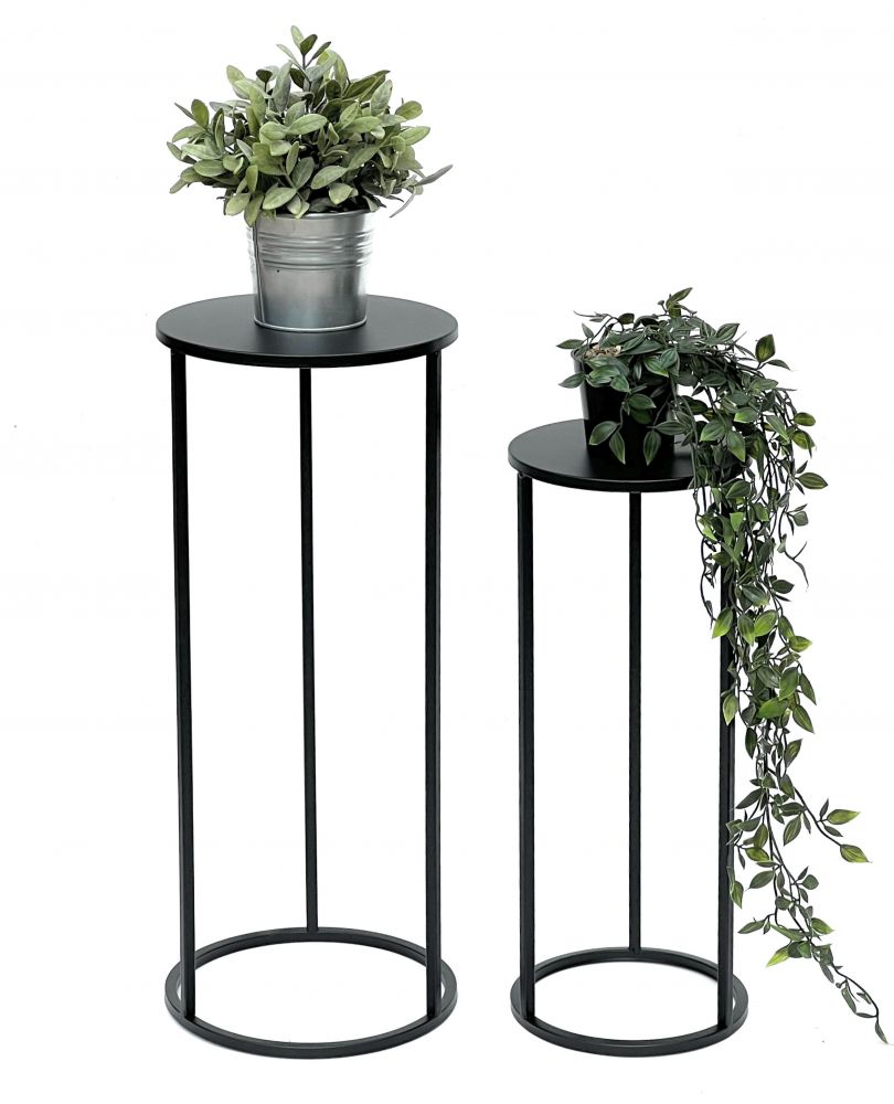 DanDiBo Blumenhocker Metall Schwarz Rund Blumenständer Beistelltisch 96316 2er Set Blumensäule Modern Pflanzenständer Pflanzenhocker