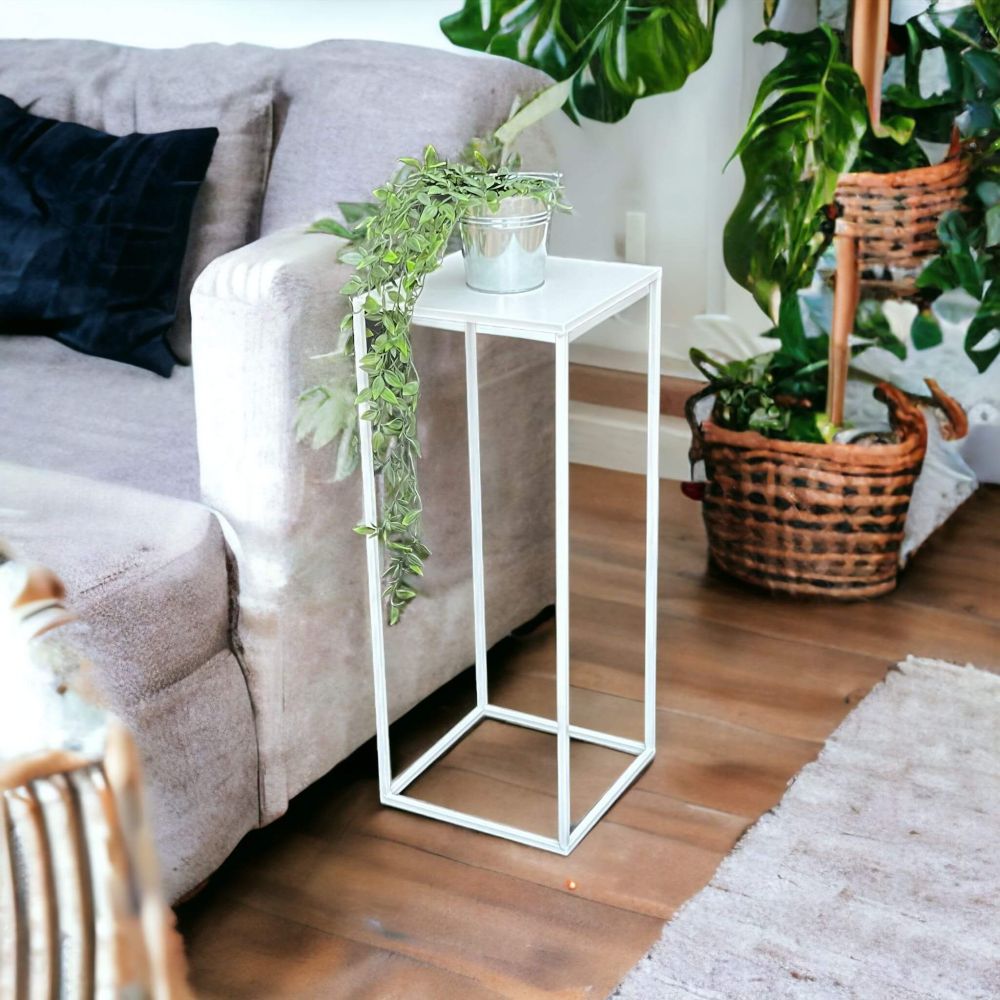 DanDiBo Flower Stool Metal White Square 70 cm Flower Stand Side Table 96482 L Flower Column Modern Plant Stand Plant Stool