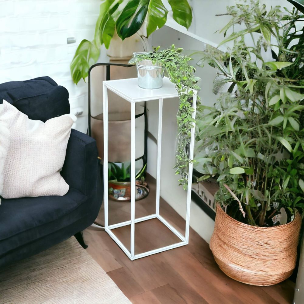 DanDiBo Flower Stool Metal White Square 70 cm Flower Stand Side Table 96482 L Flower Column Modern Plant Stand Plant Stool