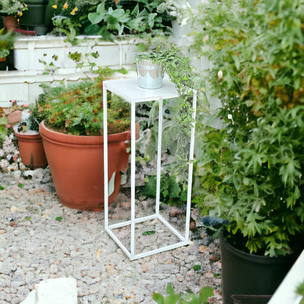 DanDiBo Flower Stool Metal White Square 70 cm Flower Stand Side Table 96482 L Flower Column Modern Plant Stand Plant Stool