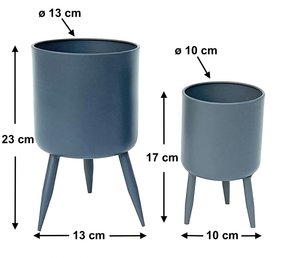 DanDiBo Blumentopf mit Füßen Pflanztopf Blumenkübel mit Beinen Metall Grau 2er Set 96260 Modern Pflanzenständer