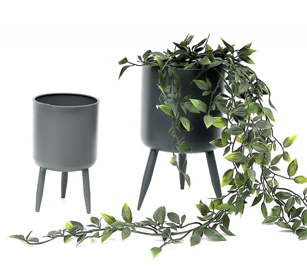 DanDiBo Blumentopf mit Füßen Pflanztopf Blumenkübel mit Beinen Metall Grau 2er Set 96260 Modern Pflanzenständer