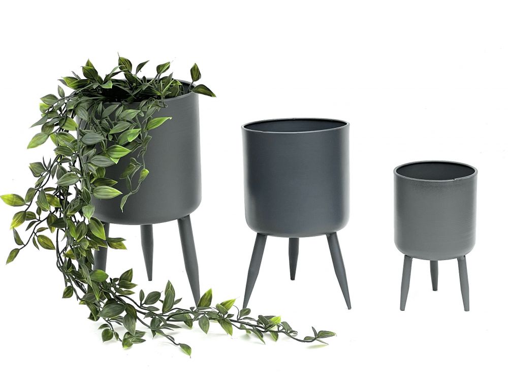 DanDiBo flower pot with feet plant pot flower pot with legs metal grey set of 3 96260 Modern plant stand