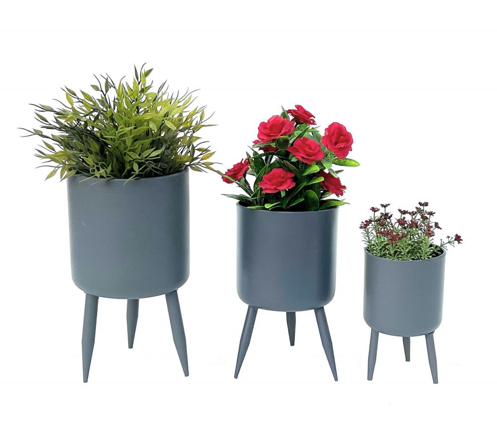 DanDiBo flower pot with feet plant pot flower pot with legs metal grey set of 3 96260 Modern plant stand