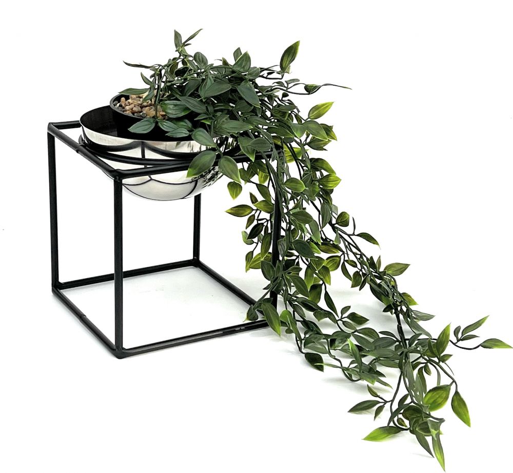 DanDiBo Blumenhocker Metall mit Topf Schwarz Silber 20 cm Blumenständer 96256 S Blumensäule Modern Pflanzenständer Pflanzenhocker
