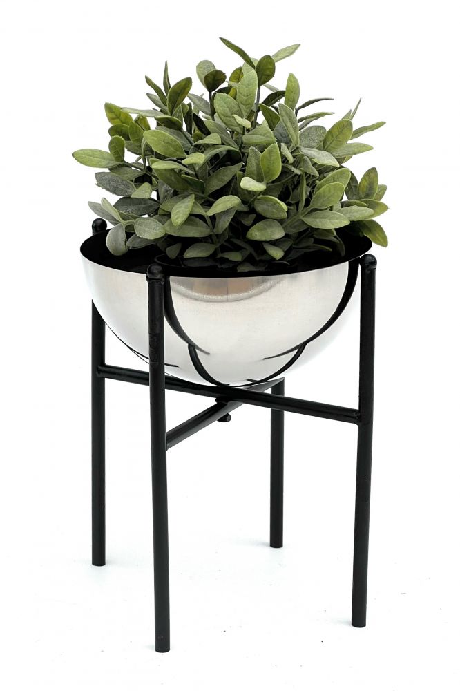 DanDiBo Flower Stool Metal with Pot Black Silver 25 cm Flower Stand 96257 S Flower Column Modern Plant Stand Plant Stool