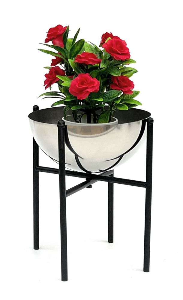 DanDiBo Flower Stool Metal with Pot Black Silver 25 cm Flower Stand 96257 S Flower Column Modern Plant Stand Plant Stool