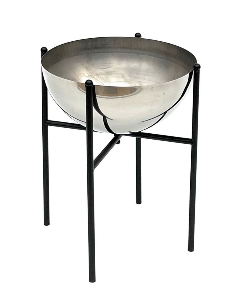 DanDiBo Blumenhocker Metall mit Topf Schwarz Silber 35 cm Blumenständer 96257 M Blumensäule Modern Pflanzenständer Pflanzenhocker
