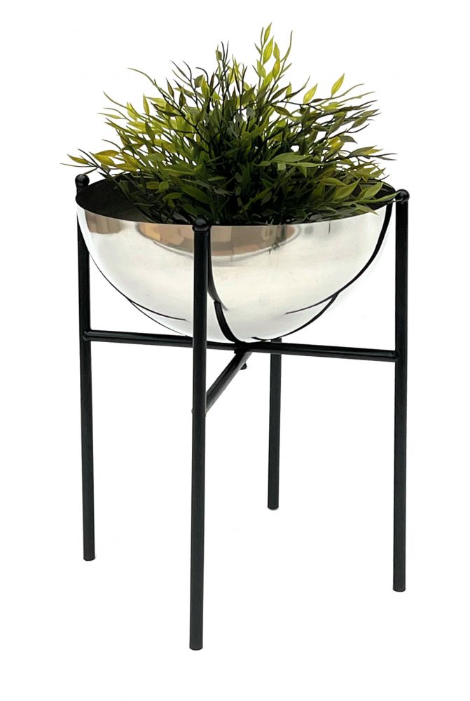 DanDiBo Blumenhocker Metall mit Topf Schwarz Silber 35 cm Blumenständer 96257 M Blumensäule Modern Pflanzenständer Pflanzenhocker