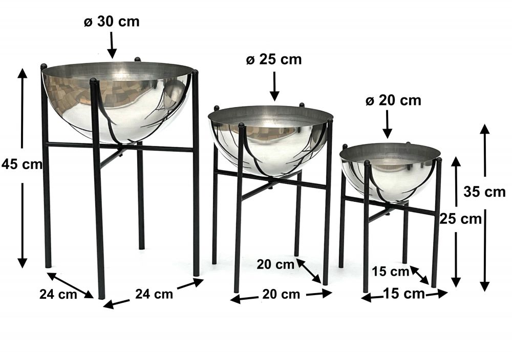 DanDiBo Blumenhocker Metall mit Topf Schwarz Silber 3er Set Blumenständer 96257 Blumensäule Modern Pflanzenständer Pflanzenhocker