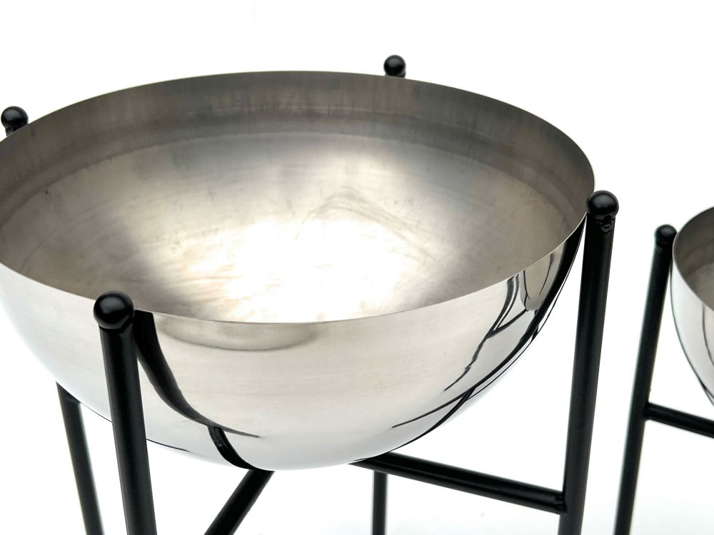 DanDiBo Blumenhocker Metall mit Topf Schwarz Silber 3er Set Blumenständer 96257 Blumensäule Modern Pflanzenständer Pflanzenhocker