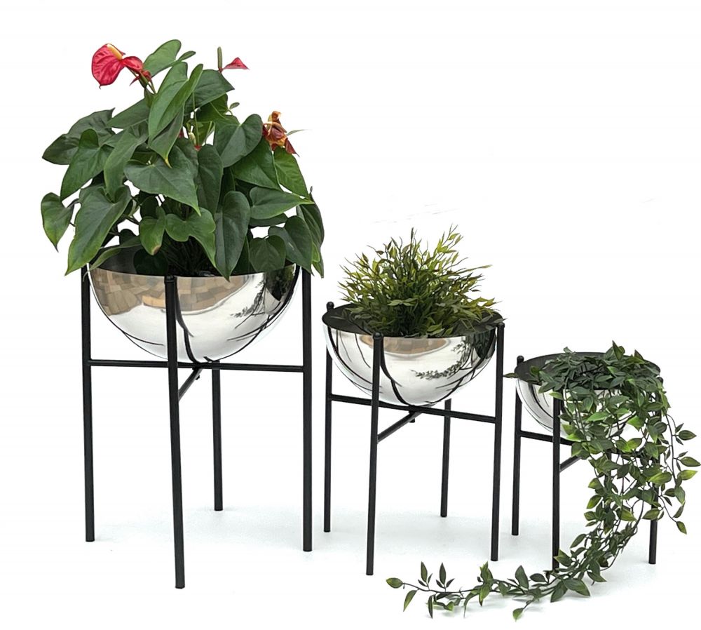 DanDiBo Blumenhocker Metall mit Topf Schwarz Silber 3er Set Blumenständer 96257 Blumensäule Modern Pflanzenständer Pflanzenhocker