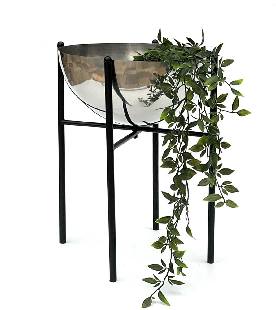 DanDiBo Blumenhocker Metall mit Topf Schwarz Silber 45 cm Blumenständer 96257 L Blumensäule Modern Pflanzenständer Pflanzenhocker