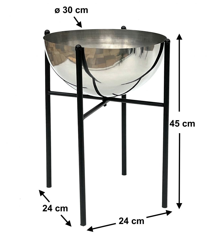 DanDiBo Blumenhocker Metall mit Topf Schwarz Silber 45 cm Blumenständer 96257 L Blumensäule Modern Pflanzenständer Pflanzenhocker