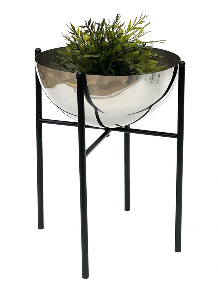 DanDiBo Blumenhocker Metall mit Topf Schwarz Silber 45 cm Blumenständer 96257 L Blumensäule Modern Pflanzenständer Pflanzenhocker