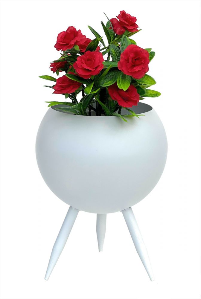 DanDiBo Blumenhocker Metall mit Topf Weiß 27 cm Blumenständer 96259 L Blumensäule Modern Pflanzenständer Pflanzenhocker