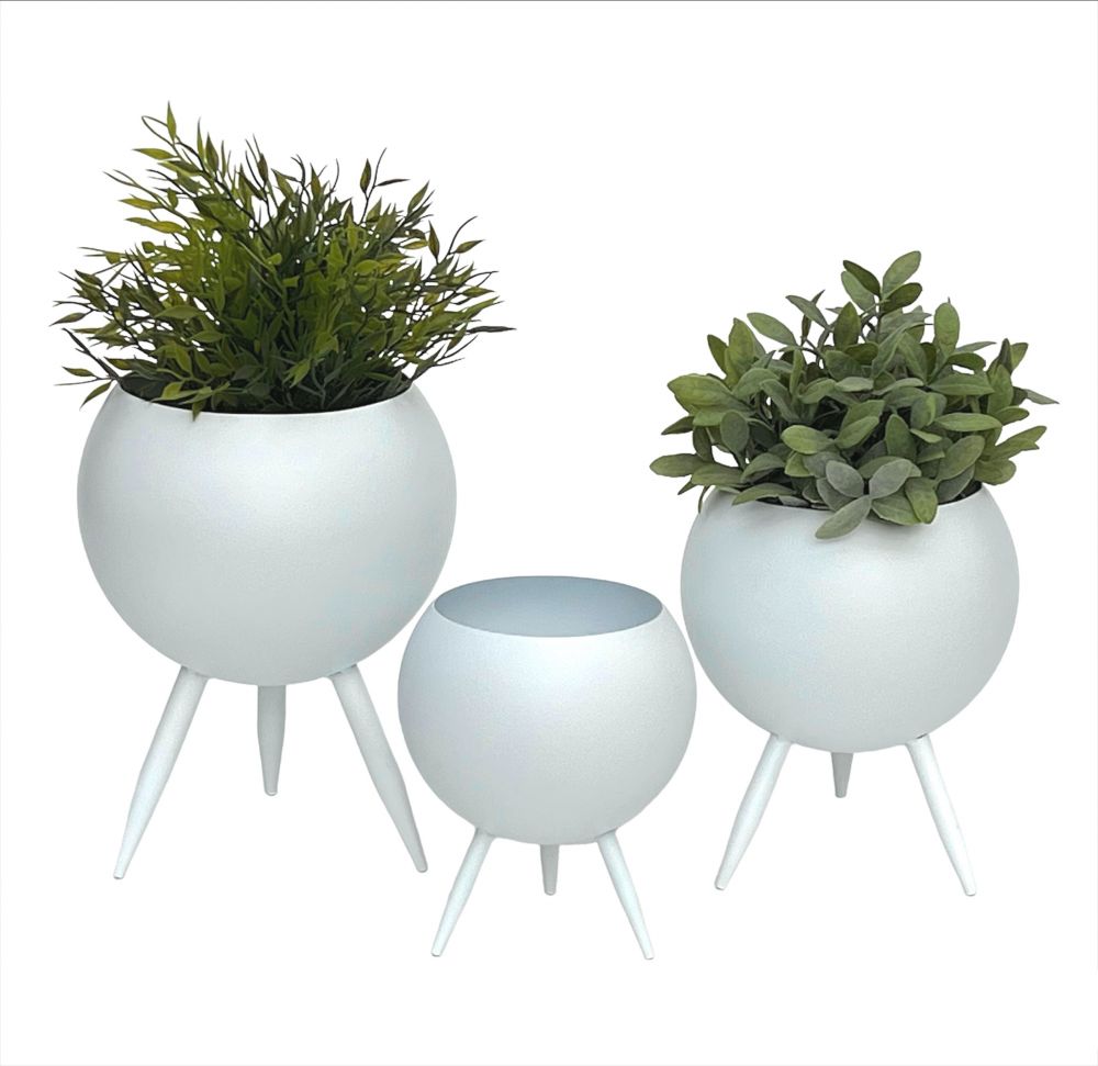 DanDiBo Flower Stool Metal with Pot White Flower Stand 96259 Set of 3 Flower Column Modern Plant Stand Plant Stool