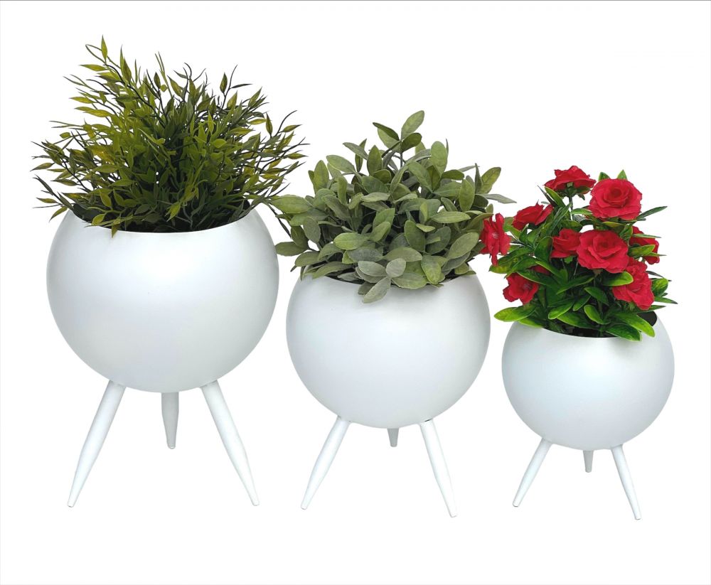 DanDiBo Flower Stool Metal with Pot White Flower Stand 96259 Set of 3 Flower Column Modern Plant Stand Plant Stool