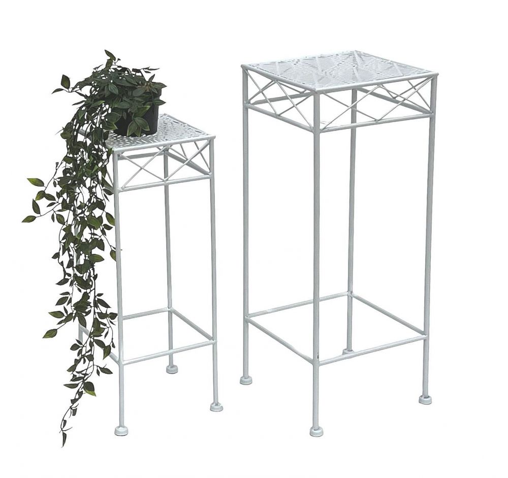 DanDiBo Blumenhocker Weiß Metall Eckig Blumenständer 96314 2er Set Beistelltisch Blumensäule Modern Pflanzenständer Pflanzenhocker