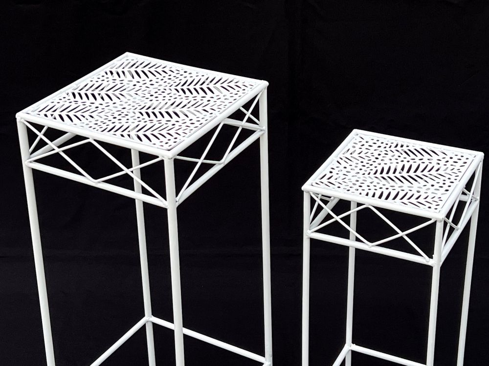 DanDiBo Blumenhocker Weiß Metall Eckig Blumenständer 96314 2er Set Beistelltisch Blumensäule Modern Pflanzenständer Pflanzenhocker