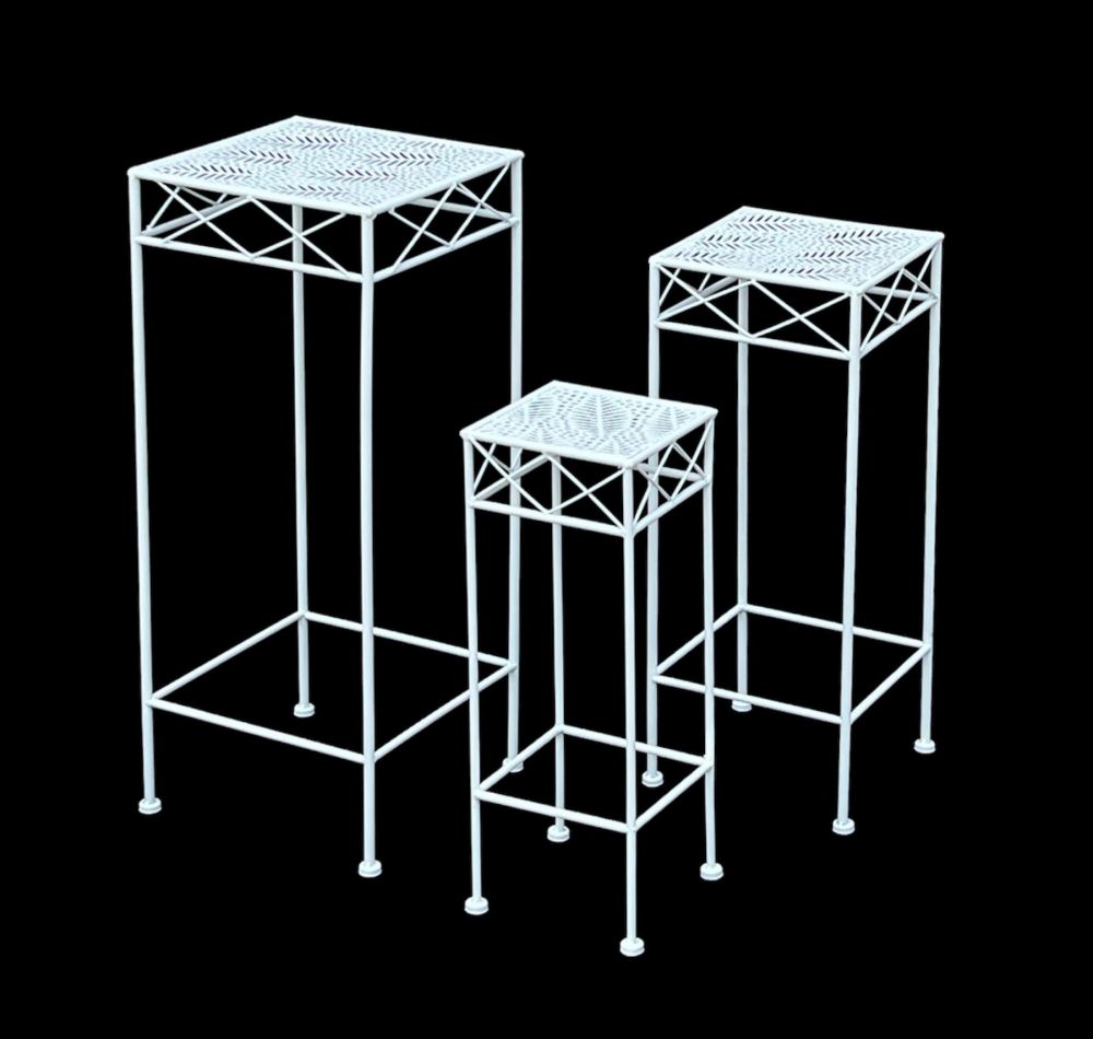 DanDiBo Blumenhocker Weiß Metall Eckig Blumenständer 96314 3er Set Beistelltisch Blumensäule Modern Pflanzenständer Pflanzenhocker