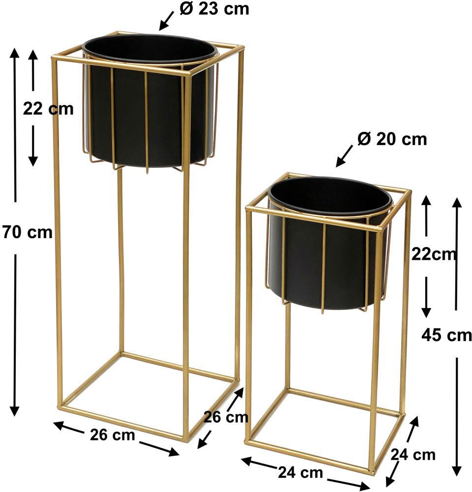 DanDiBo Flower Stool with Pot Metal Gold Black Square Set of 2 Flower Stands 96035 Flower Column Modern Plant Stand Plant Stool