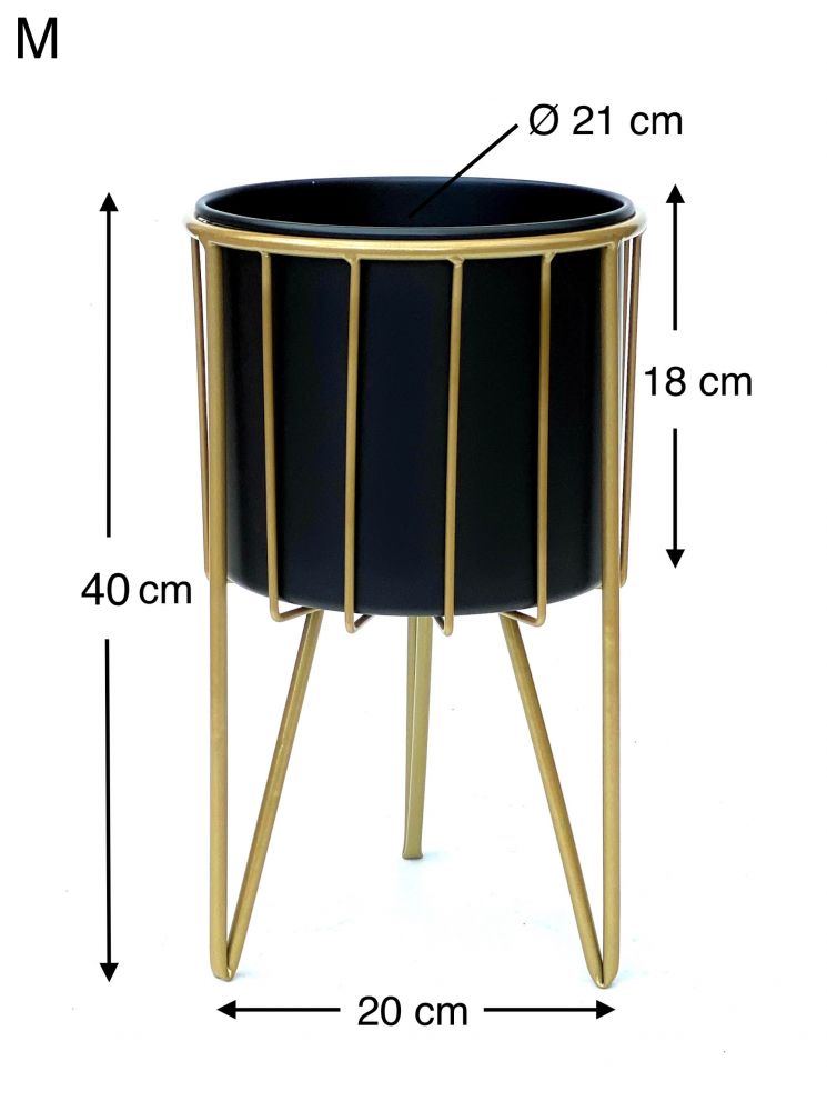 DanDiBo Blumenhocker mit Topf Metall Gold Schwarz Rund 3er Set Blumenständer 96039 Blumensäule Modern Pflanzenständer Pflanzenhocker