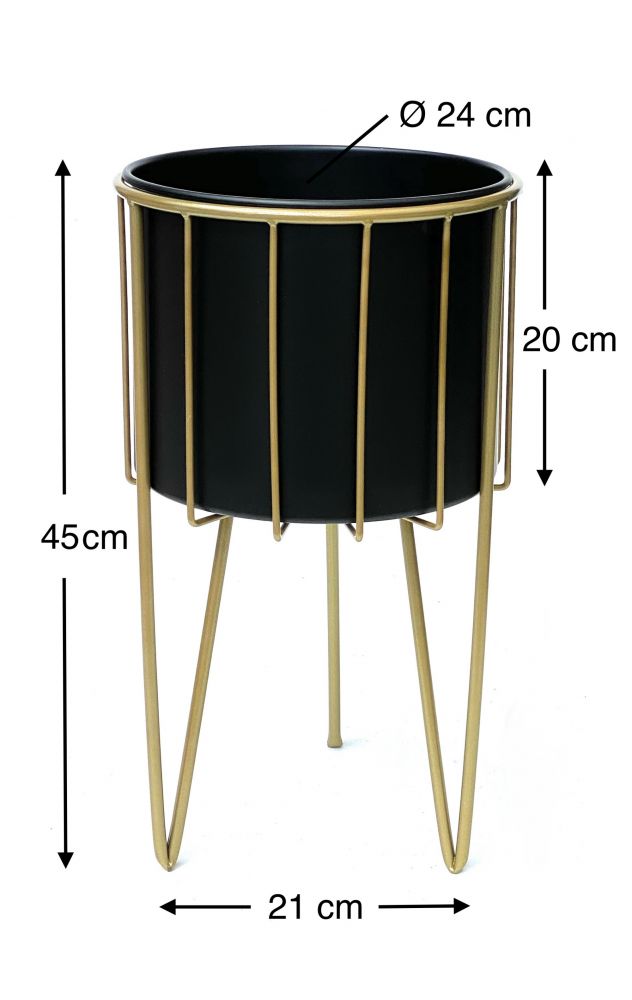 DanDiBo Blumenhocker mit Topf Metall Gold Schwarz Rund L 45 cm Blumenständer 96039 Blumensäule Modern Pflanzenständer Pflanzenhocker
