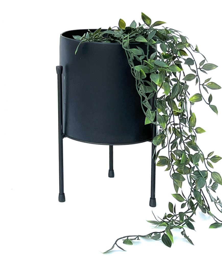 DanDiBo Blumenhocker mit Topf Metall Schwarz 32 cm Blumenständer 96261 Blumensäule Modern Pflanzenständer Pflanzenhocker