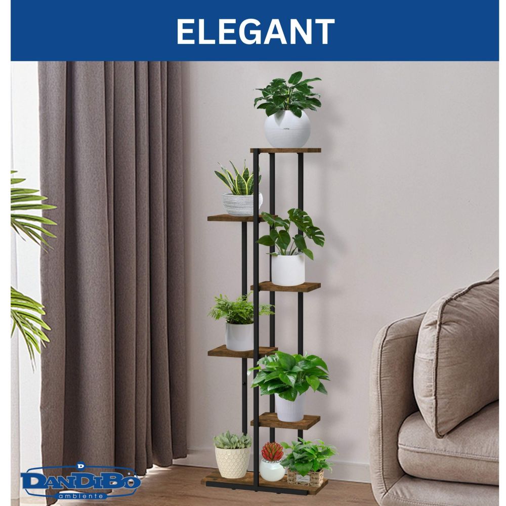 DanDiBo Flower Shelf Indoor Metal Black 6 Tiers Wood 96581 Flower Staircase Plant Stand Modern Plant Stand Design