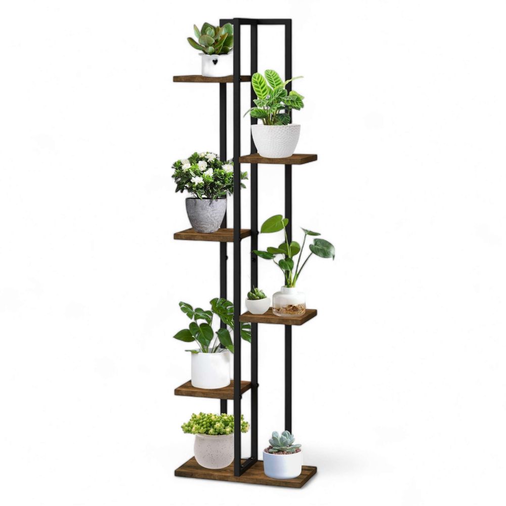 DanDiBo Flower Shelf Indoor Metal Black 6 Tiers Wood 96581 Flower Staircase Plant Stand Modern Plant Stand Design