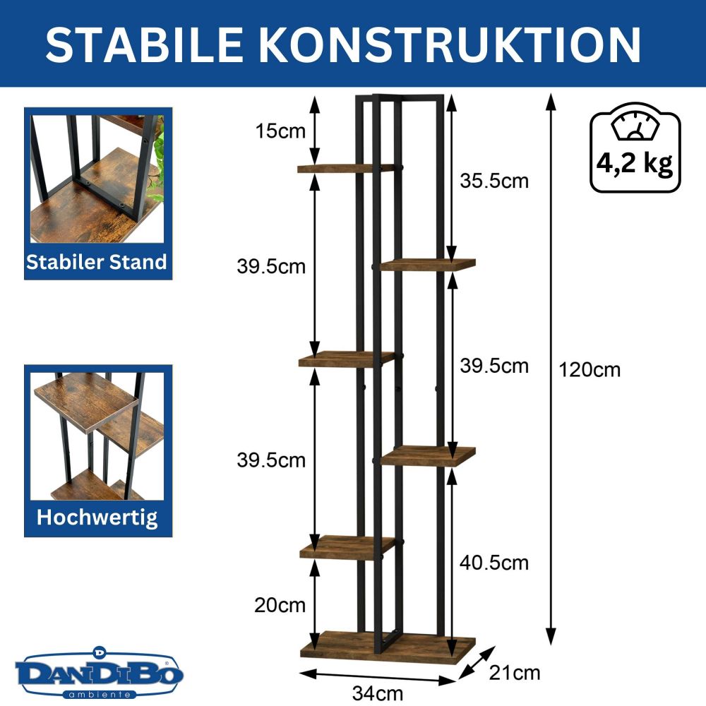 DanDiBo Flower Shelf Indoor Metal Black 6 Tiers Wood 96581 Flower Staircase Plant Stand Modern Plant Stand Design