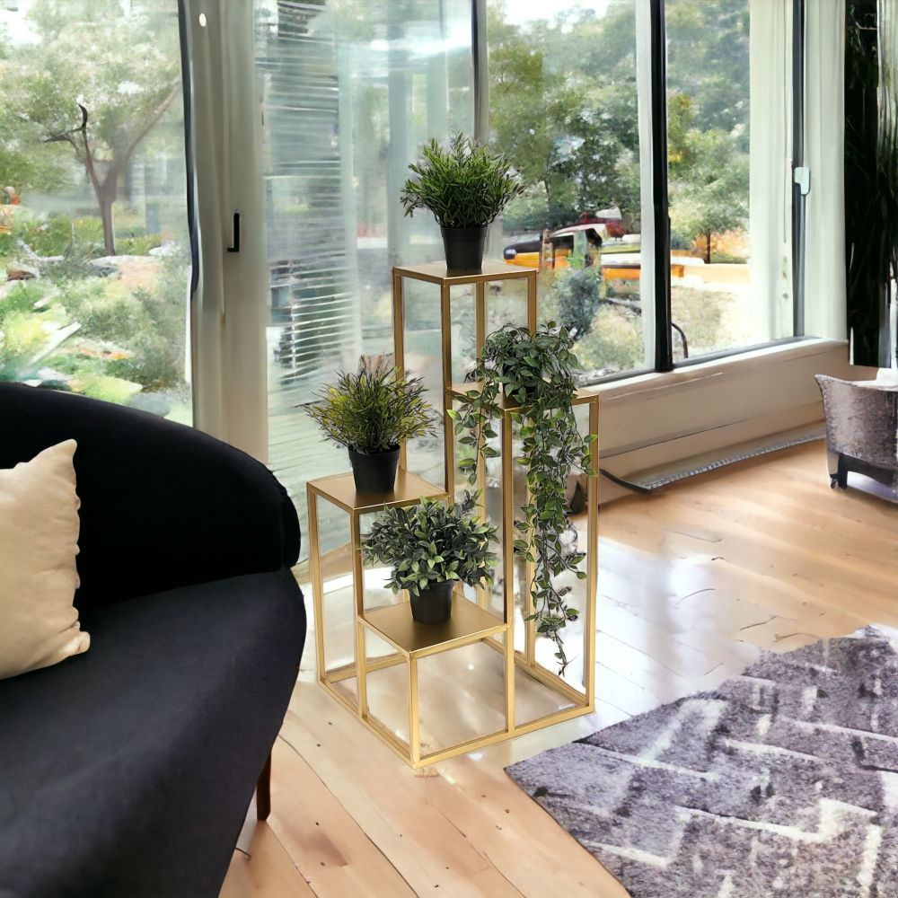 DanDiBo Blumentreppe Metall Gold 82 cm Pflanzentreppe Blumenständer 96505 Blumensäule Modern Pflanzenständer Blumenhocker