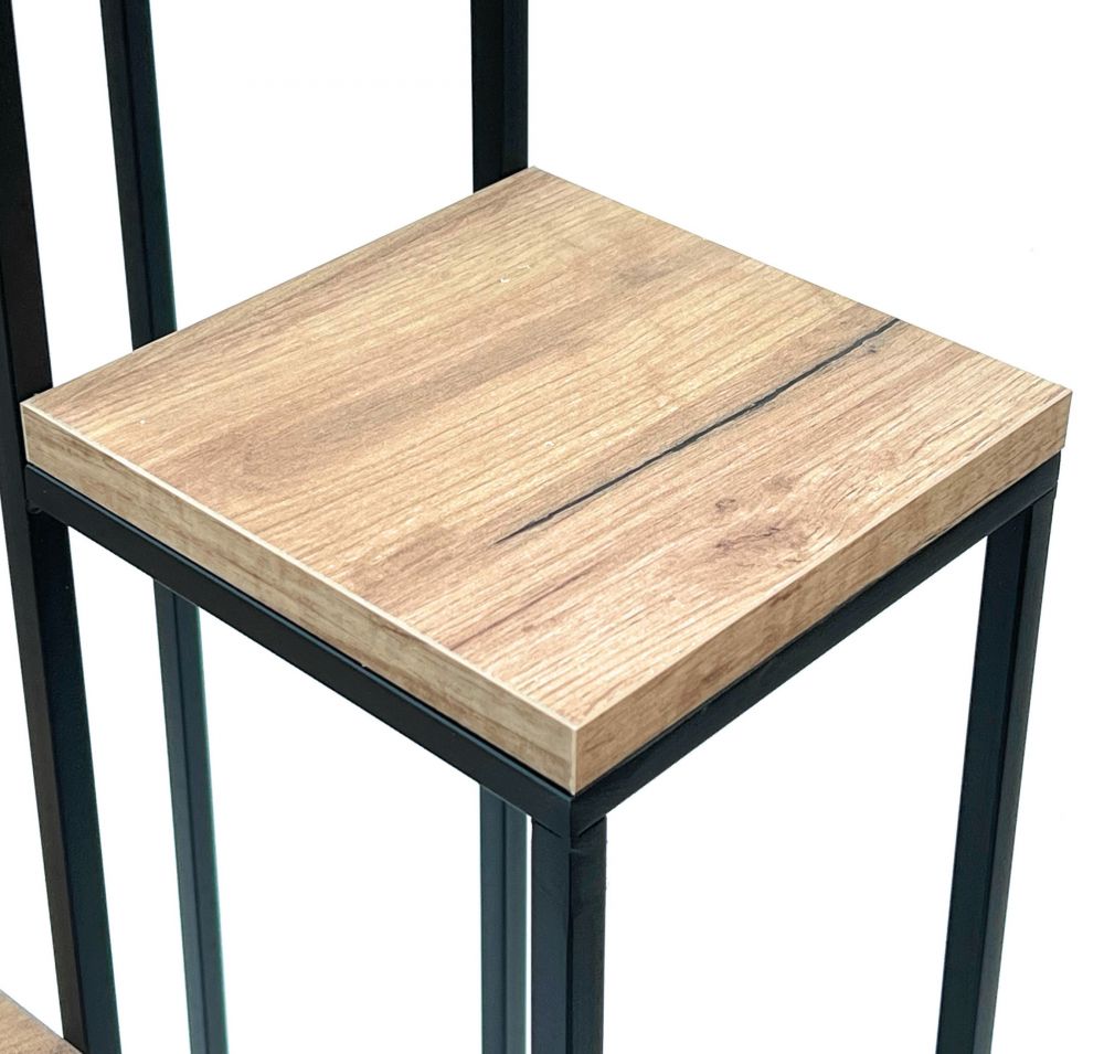 DanDiBo Blumentreppe Metall Schwarz Holz 90 cm Pflanzentreppe Blumenständer 96349 Blumensäule Modern Pflanzenständer Blumenhocker