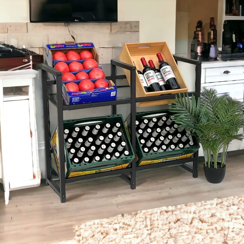 DanDiBo Getränkekistenregal 4 Kisten Schwarz Metall Stehend 96476 Getränkekistenhalter 91 cm Getränkekistenständer Flaschenkistenregal