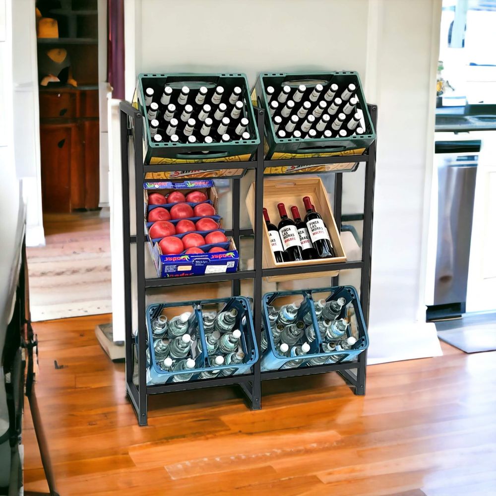 DanDiBo Getränkekistenregal 6 Kisten Schwarz Metall Stehend 96477 Getränkekistenhalter 91 cm Getränkekistenständer Flaschenkistenregal