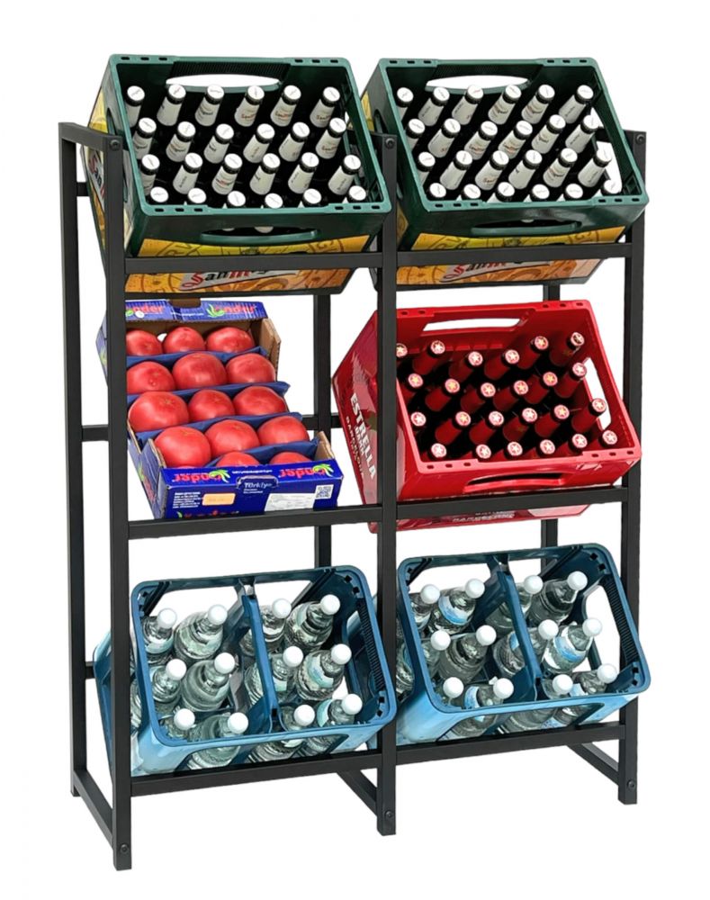 DanDiBo Getränkekistenregal 6 Kisten Schwarz Metall Stehend 96477 Getränkekistenhalter 91 cm Getränkekistenständer Flaschenkistenregal