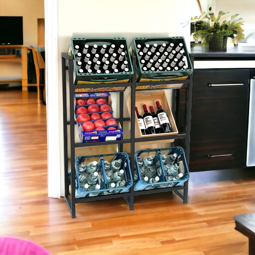 DanDiBo Getränkekistenregal 6 Kisten Schwarz Metall Stehend 96477 Getränkekistenhalter 91 cm Getränkekistenständer Flaschenkistenregal