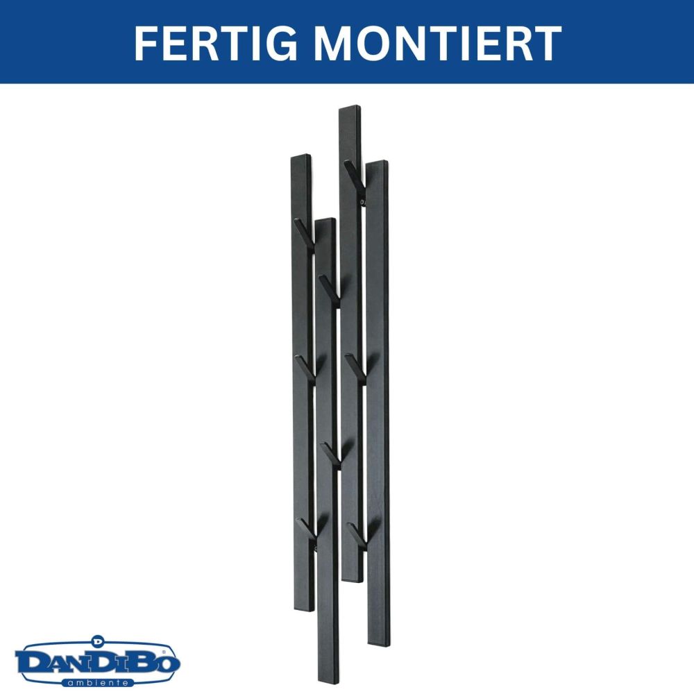 DanDiBo Coat Rack Wall Black Metal 96612 Wall Coat Rack with 8 Hooks Narrow Hallway Coat Rack Modern Hook Rail Coat Hooks