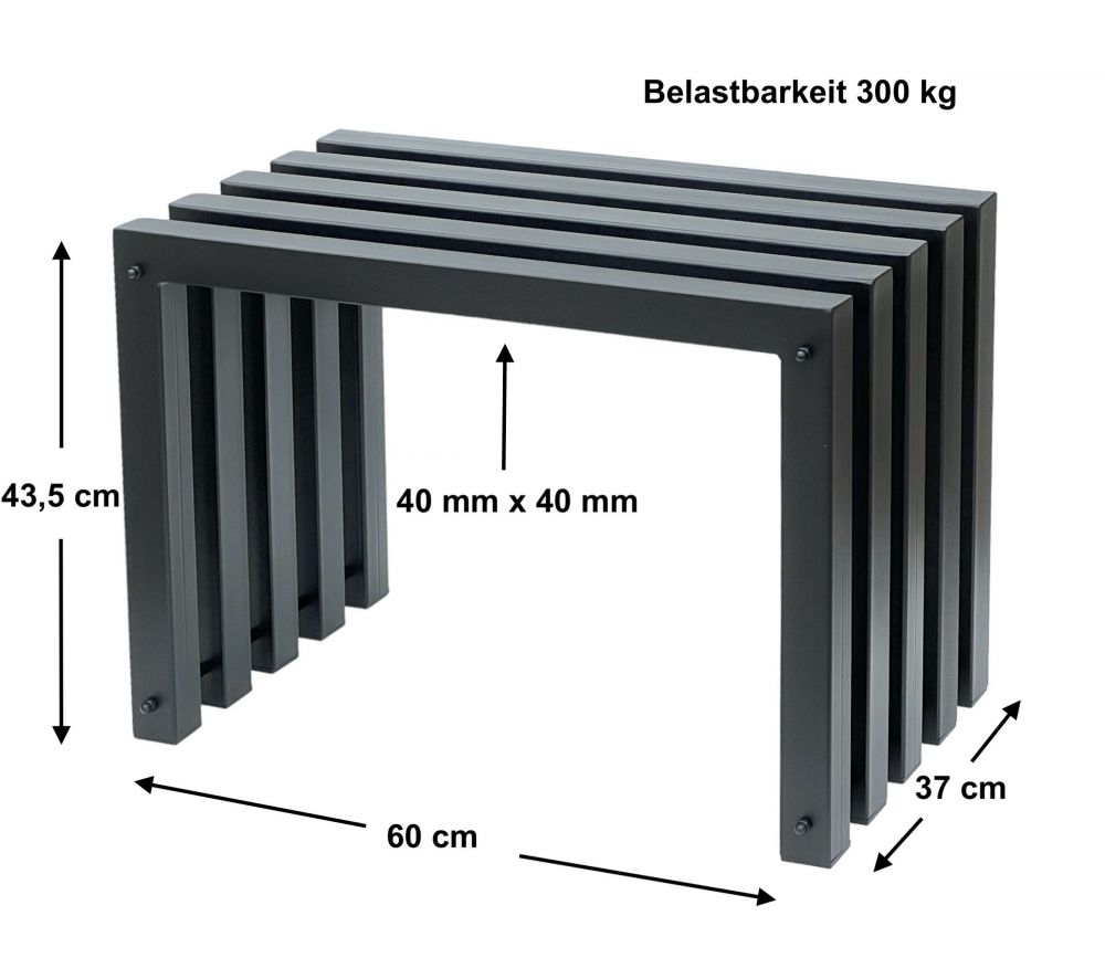 DanDiBo Stool Metal Black Bench Solid Weatherproof 60 cm Stool 96446 Modern Bench Slatted stool