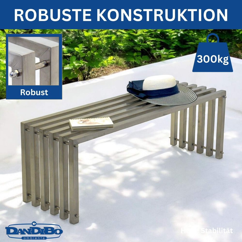 DanDiBo Gartenbank Wetterfest Metall Edelstahl Massiv 115 cm Sitzbank Outdoor Garten 96607 Parkbank Lamellenbank