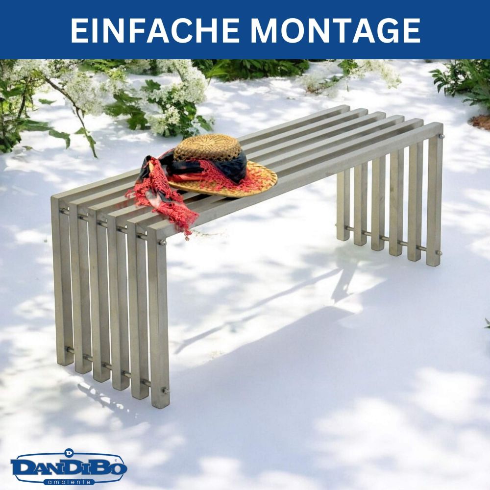 DanDiBo Gartenbank Wetterfest Metall Edelstahl Massiv 115 cm Sitzbank Outdoor Garten 96607 Parkbank Lamellenbank
